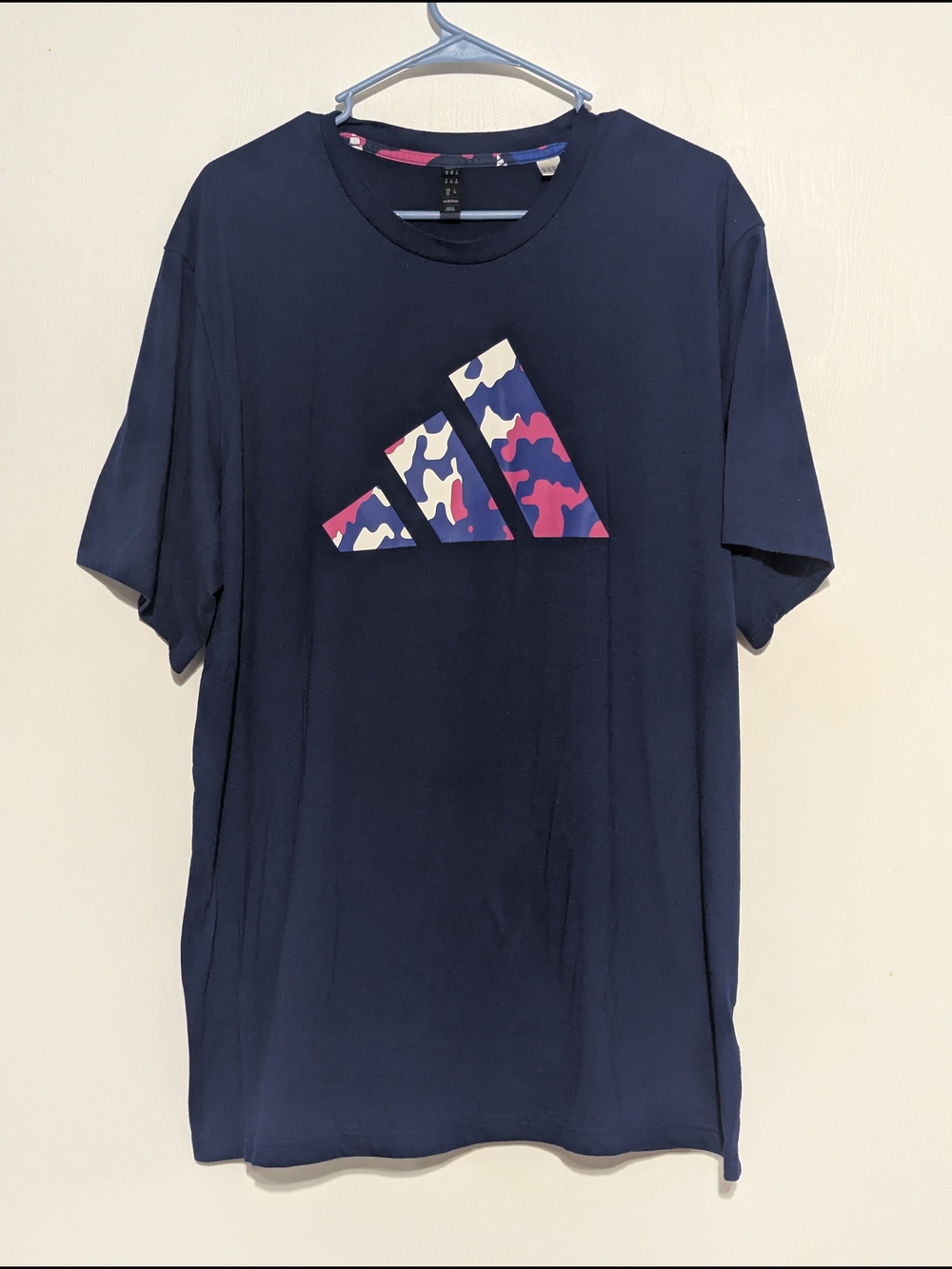 adidas Men’s Navy Tee with Pink, White & Blue Camouflage Logo